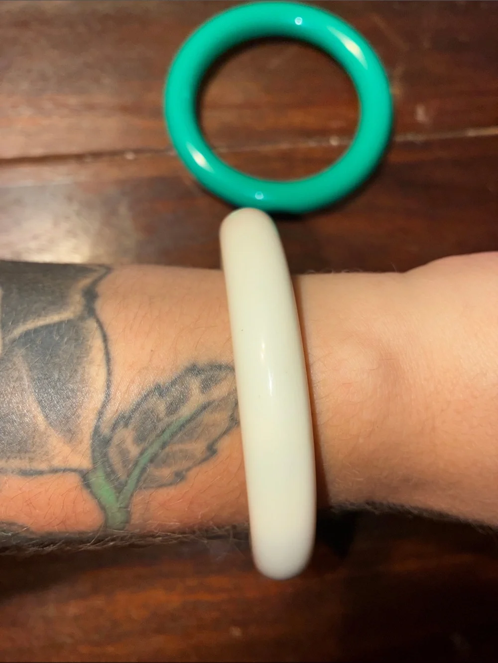 Green White and Turquoise Colored Resin Bangle Bracelets Set of 3 - Unbranded